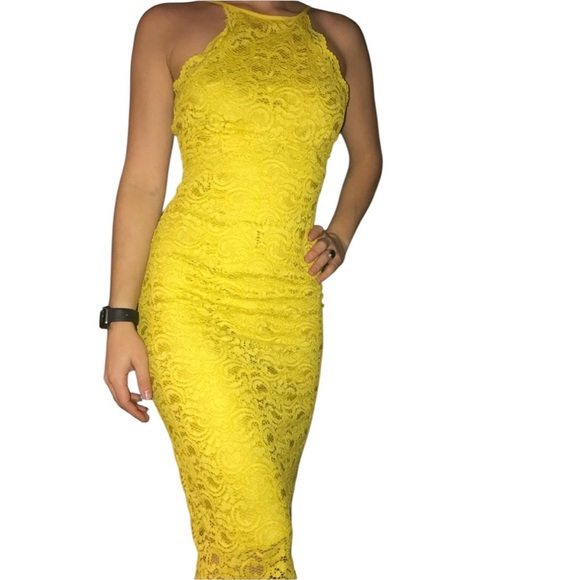 Zara Dresses & Skirts - Zara Yellow Halter Neck Bodycon Midi Dress